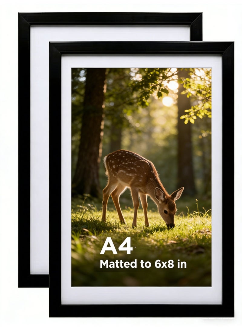 A4 Photo Picture Frame, Wood Black Certificate Frames Set Of  2-Pack - Image 1